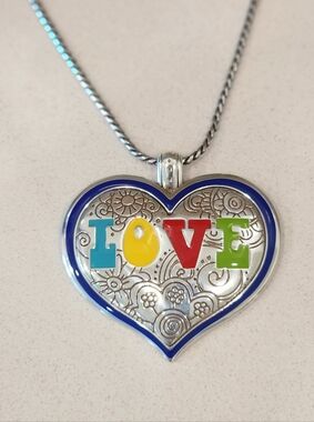 Vintage Brighton Multicolor Heart Pendant Necklace, 24 Inches NWT